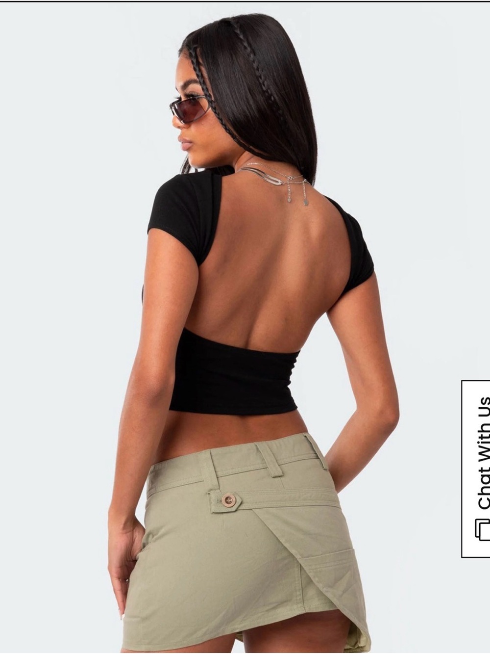 Open-Back Short Sleeve Crop Top - Black